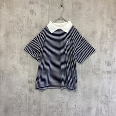 β ベータ マルチストライプ ビーズワッペン ブラウス シャツ 半袖 9号 