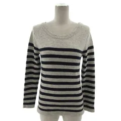 クローラ crolla ニット セーター 長袖 丸首 シンプル ウール混 ボーダー グレー ネイビー 紺