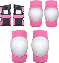 YRINA(ユリーナ) プロテクター キッズ スケボー スノーボード 子供 肘 膝 手首 キッズプロテクター セット 自転車 ジュニア( ピンク,  M)