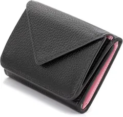 Veritamore. itsu 三つ折り財布 ミニ 小さめ コンパクト レディース メンズ レザー 本革 カード入れ 人気 ブランド プレゼント ブラックxピンク(ブラックxピンク)