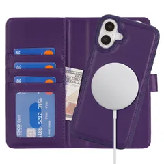 【新着商品】カード収納 耐衝撃 【分離式2in1】 マグセーフ ワイヤレス充電対応 手帳型 ケース ケース ケース アイフォン16 iPhone16 フェイクレザー(6.1インチ対応)-ダークパープル 対応 MagSafe 16 iPhone Ｈａｖａｙａ