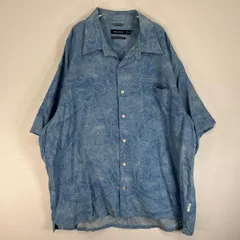古着 ノーティカ NAUTICA 半袖シャツ アロハ シルク 植物 大きいサイズ XXL  ブルー系 総柄 メンズ