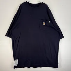 古着 カーハート Carhartt 半袖Tシャツ 大きいサイズ 肉厚 ワンポイント ロゴ 胸ポケ 難燃素材 XL  ネイビー 無地 メンズ