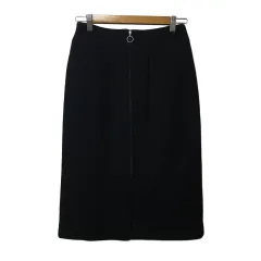 ナチュラルビューティーベーシック NATURAL BEAUTY BASIC スカート タイト 膝丈 ジップアップ スリット 無地 M 黒 ブラック