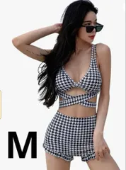 水着 レディース ビキニ 千鳥格子 柄 セパレート 2点セット 体型カバー