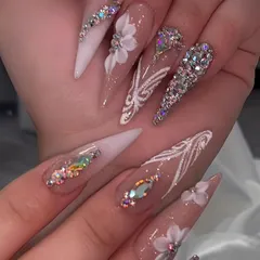 Liberte555 ネイルチップ ギャル 子供 付け爪 長い 地雷系 明日届く 黒 可愛い キラキラ シール グッズ(ギャルタイプ6,  ロング)