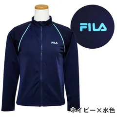 【ネイビー×水色】 ラッシュガード スクール水着 女の子 FILA フィラ (128-202) 長袖 前開き ファスナー フードなし 140 150 160 170cm 高校生 中学生 小学生 女子 ジュニア キッズ 水着