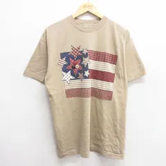 L/古着 半袖 ビンテージ Tシャツ メンズ 90s 星条旗 コットン クルーネック ベージュ カーキ 霜降り 25may31 中古
