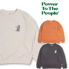 新品 メンズ 長袖 トレーナー スウェット トップス ネコ 猫 ねこ 刺繍 ワンポイント POWER TO THE PEOPLE 裏毛 ゆったり オーバーサイズ ユニセックス レディース アイボリー オレンジ チャコール