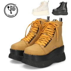 ブーツ レディース 厚底 靴 ヨースケ YOSUKE 4460084 ショートブーツ レースアップ 黒 チャンキーソール ブラック アイボリー イエロー 3E ゆったり 幅広