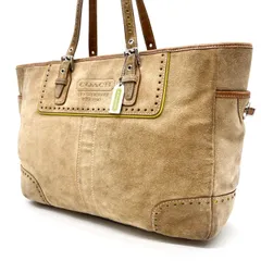 【良品】 COACH コーチ トートバッグ ハンドバッグ ターンロック バックル デカロゴ  ロゴ型押し シルバー金具 A4収納 大容量 肩掛け スエード レザー レディース ブラウン 茶色