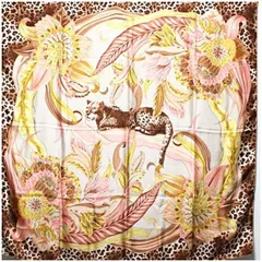 ルチアーノソプラーニ シルク スカーフ 大判 ピンク×ブラウン ヒョウ柄