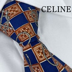 942 美品 CELINE ネクタイ馬具柄 総柄 シルク スペイン製 ビジネス 