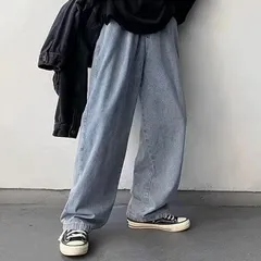 デニムパンツ メンズ ジーンズ ストレート デニム ゆったり ハイウエスト ファッション シンプル ポケット付き 体型カバー きれいめ カジュアル ワイドパンツ ロングパンツ 美脚 ストレッチジーパンmingda01