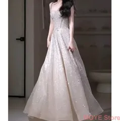 ウェディングドレス ウエディングドレス イブニングドレス 二次会 結婚式 前撮り ブライダル ロングドレス 花嫁 スレンダードレス スレンダーラインドレス スパンコール 肩ひも 1026