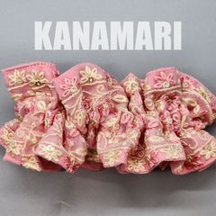[207]インド刺繍リボンのシュシュ（ピンク系）、ハンドメイド、ヘアアクセサリー