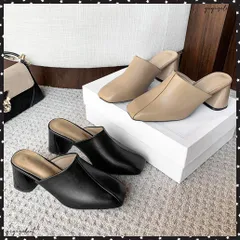 ミュールパンプス 太ヒール靴スクエアトゥ 履きやすい チャンキーヒールパンプス 歩きやすい かかとなしパンプス オフィスカジュアル おしゃれ サボサンダル 安定感 疲れにくいシューズ きれいめミュール黒 痛くない パンプス