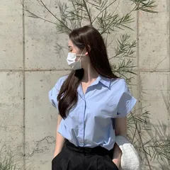 新品 レディースシャツ ブラウス 半袖 ロールアップ袖 無地 カラーシャツ フレンチスリーブ レディース トップス プルオーバー 女性 可愛い 体型カバー ゆったり きれいめ 通勤 kkkpuq