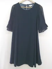 ◇ LOVEMIC マタニティ 授乳服 切替 レース 七分袖 ミニ ワンピース サイズL ネイビー系 レディース P  【1304250000391】