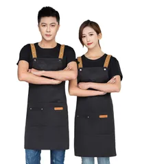 【特価商品】[DUNHE] エプロン おしゃれ 女性用 メンズ キャンバス防水エプロン 前掛け 調整可能な 男女兼用 カフェ風 保育士 大人エプロン 業務 家庭 作業 料理用 - 改良款