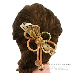 髪飾り 成人式 振袖 袴 浴衣 夏祭り 花火大会 キャメル ライトブラウン 茶色 ゴールド リボン 和柄 組紐 かわいい おしゃれ ヘ No.9-4496