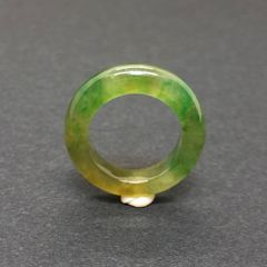 【希少】本翡翠　くりぬき　リング　グラスより氷　グリーン・イエロー　#5　美品　男女兼用　国内鑑別書付き