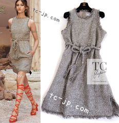 シャネル ワンピース CHANEL グレー シルバー 春夏 サマー コットン ウエストほっそり 美人見え カールラガーフェルド作品 超美品 38