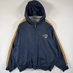 古着 プーマ PUMA ナイロンジャケット リバーシブル パーカー ビックロゴ NFLコラボ スウェット RAMS 大きいサイズ XL  ネイビー メンズ