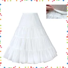 【人気商品】ロリータ チュチュスカート ゴスロリ ふんわりボリューム かわいい コスプレ レディース 2層構造 スカート ボリューム 3段フリル Aライン 長さ調整可能 白 50～60cm ロングパニエ 黒 [MOOKISOO]