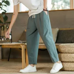 【在庫限り】メンズ  カジュアル ワイドパンツ[グリーン] 無地 通気 大きいサイズ イージーパンツ スウェットパンツ 通学 春 夏おしゃれ ゆったり