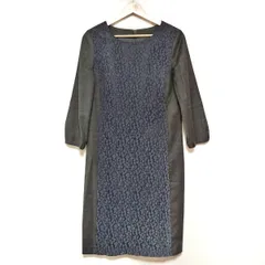 SunaUna(スーナウーナ) ワンピース サイズ40 M レディース - ダークグレー×ネイビー クルーネック/長袖/ひざ丈/花柄/レース