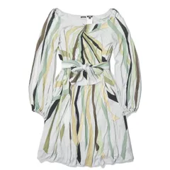 CESARE FABBRI 総柄プリント レーヨンベルトワンピース 40