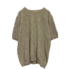 alfred dunner アクリル 半袖 ニット セーター レディース L ベージュ ダイヤ総柄 古着卸 アメリカ仕入 a612-6551