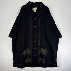 古着  HAVANA JACK'S CAFE 半袖シャツ 刺繍 ヤシの木 大きいサイズ アロハ レーヨン XXL  ブラック 総柄 メンズ