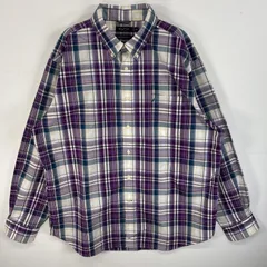 古着 ノーティカ NAUTICA 長袖シャツ チェック柄 ロゴ 刺繍 大きいサイズ XXL  パープル系 マルチカラー メンズ