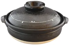 在庫セール佐治陶器 萬古焼 土鍋 8号 25cm 2-3人用 一珍かきおとし 32-122 黒
