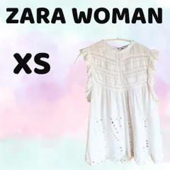 a318 【 ZARA WOMAN 】ザラウーマン ノースリーブ  ブラウス (XS) 白 ホワイト 総レース 綿100％ コットン100％ オフィスカジュアル 春 夏 フェミニン 清楚 小さいサイズ キッズ