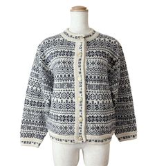 昭和レトロ　ハンドニット　フェアアイル　カーディガン　ニット　金ボタン　短丈