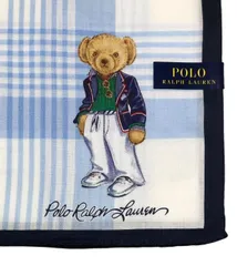 未使用　ポロ ラルフローレン ハンカチ スカーフ ランチマット ブルー　チェック　ポロベア　ベア　大判ハンカチ　くま 綿 ブランド 白 POLO RALPH LAUREN レディース　メンズ