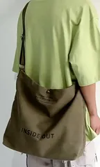 [BXCNCKD] 2WAYキャンバス地 トートバッグ カーキ 大容量 ショルダー可 ショルダーバッグ（グリーン系）大キャンバストートバッグおしゃれレトロなアルファベット トートバッグ メンズ レディース【INSIDE OUT】