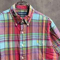 90〜00s Ralph Lauren マドラスチェックシャツ　ミックスレッド