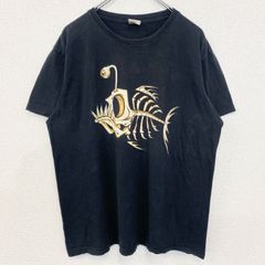 古着 used　Stedman　半袖デザインプリントTシャツ　スケルトン　魚　骨　Fish bone　黒　Lサイズ