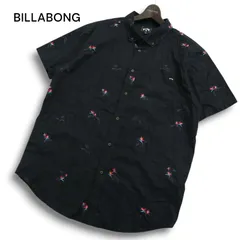 BILLABONG ビラボン 春夏 花柄 フラワー 総柄★ 半袖 ボタンダウン シャツ Sz.L　メンズ 黒