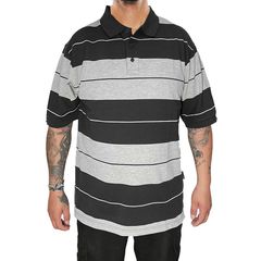 M TOWN PIQUE POLO SHIRTS【BLACK×GRAY】(メンズ 大きいサイズ 服 ポロシャツ 半袖 ショートスリーブ ボーダー 西海岸 チカーノ ウェッサイ ローライダー ロサンゼルス LOS ANGELES)