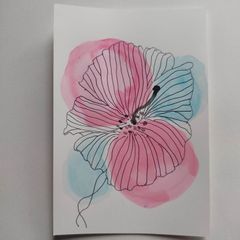 水彩画ポストカード　ハイビスカス