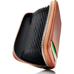 [NEESE] クレジットカードケース カード入れ スキミング防止 じゃばら 大容量 コインケース メンズ レディース (キャメル)