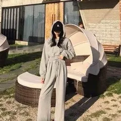 スウェット セットアップ ショート パーカー ワイド スウェットパンツ トップス ボトムス パンツ フーディー ワイドパンツ ショート丈 マキシ マキシ丈 袖あり 長袖 ドロップショルダー 萌袖 襟なし ワイド フード付き ハイウエスト ドローコード 上下セッ