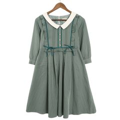 axes femme アクシーズファム 通年★ 長袖 ストライプ 縦縞 ワンピース ドレス ミディ丈 Sz.M レディース