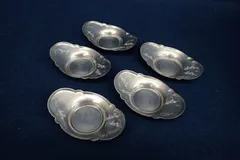 煎茶道具　吉村志扛造　純錫赤漆円式　托子　茶托　五客　共箱　M　R4708 煎茶道具 吉村志扛造 純錫赤漆円式 托子 茶托 五