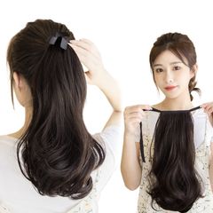 【在庫セール】エクステ ポニーテール ウィッグ BARSDAR つけ毛 カール ロング ポイントウィッグ リボン 自然 長さ 35cm 40cm コスプレ ３色選び（ブラウン×40cm）